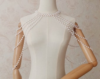 Cadena corporal de perlas hecha a mano: collar de hombro nupcial