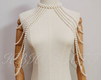 Cadena corporal de perlas hecha a mano: collar de hombro nupcial