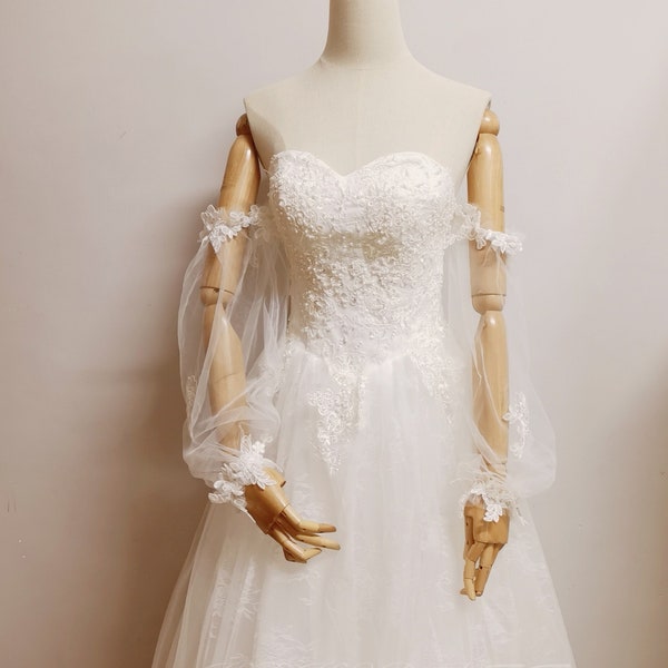 EMALZBY Detachable wedding sleeves,removable  lace sleeves,Detachable straps,boho bridal accessories