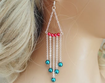 Christmas earrings,Christmas tree,Christmas gifts,gift for her,handmade earrings,silver earrings,beaded earrings,pearl earrings