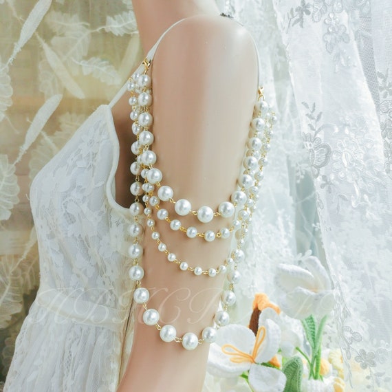 Detachable Wedding Sleeves arm Jewelry detachable Straps crystal Pearl Shoulder Chain fringe Bracelet .boho Bridal Accessories Etsy UK