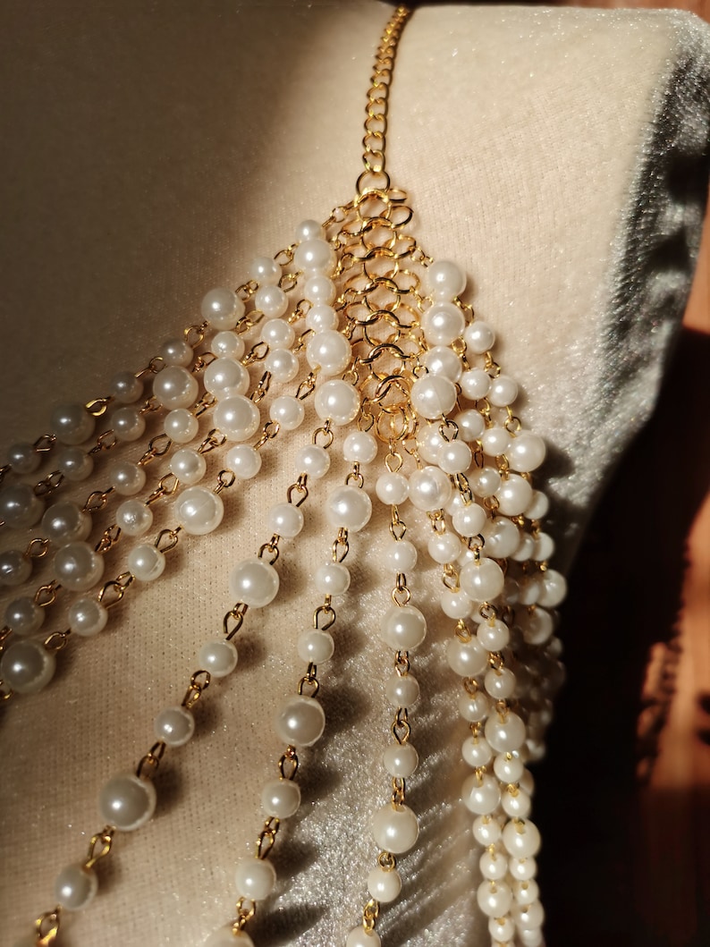 Chaîne de corps en perles, bijoux de corps de mariée, soutien-gorge de chaîne de corps de perles, soutien-gorge de colliers d'épaule, bijoux de corps de chaîne, cape de mariée, cape de perle image 8