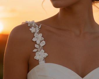 Ivory Wedding Dress Straps,Lace Flower Detachable Sleeves : Boho Bridal Cap Sleeves