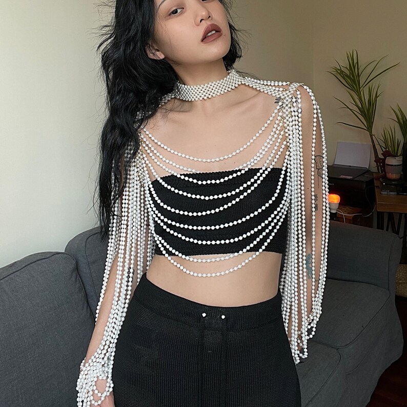 Handmade Pearl Body Chain With Sleevesbridal Body Etsy
