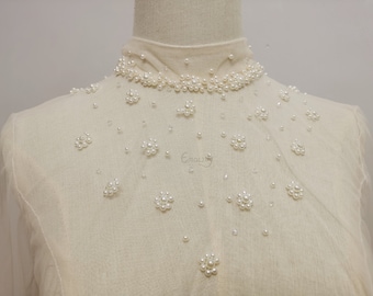 EMALZBY Custom pearl Wedding Dress Topper,bridal dress topper,bridal gown bolero,pearl bolero