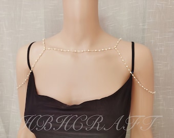 Collar de perlas para el hombro hecho a mano, joyería nupcial para el hombro, collar de perlas, collares para el hombro, joyería de fiesta