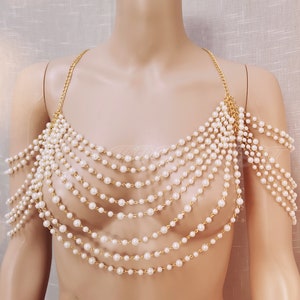 Chaîne de corps en perles, bijoux de corps de mariée, soutien-gorge de chaîne de corps de perles, soutien-gorge de colliers d'épaule, bijoux de corps de chaîne, cape de mariée, cape de perle image 1