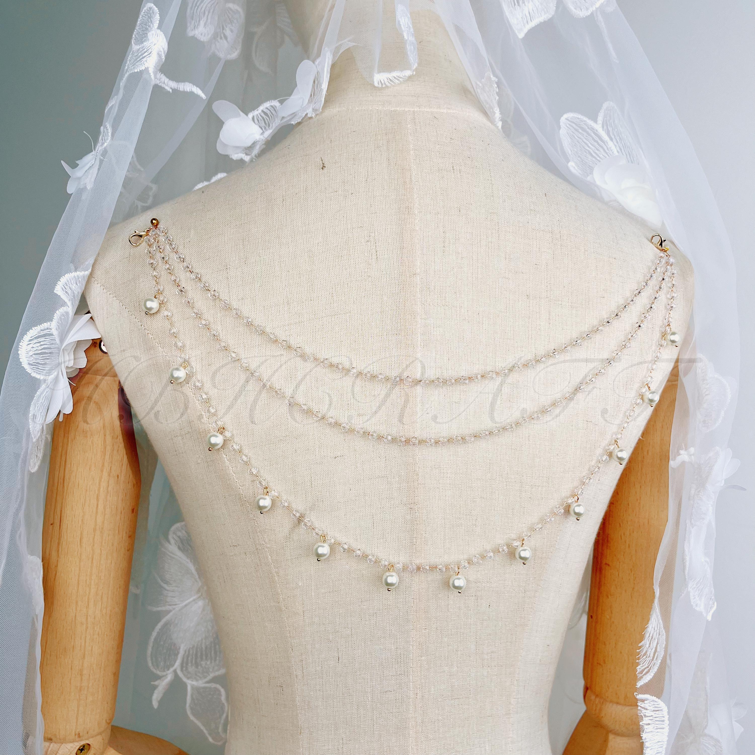 Pearl and Crystal Bridal Shoulder & Back Chain Set