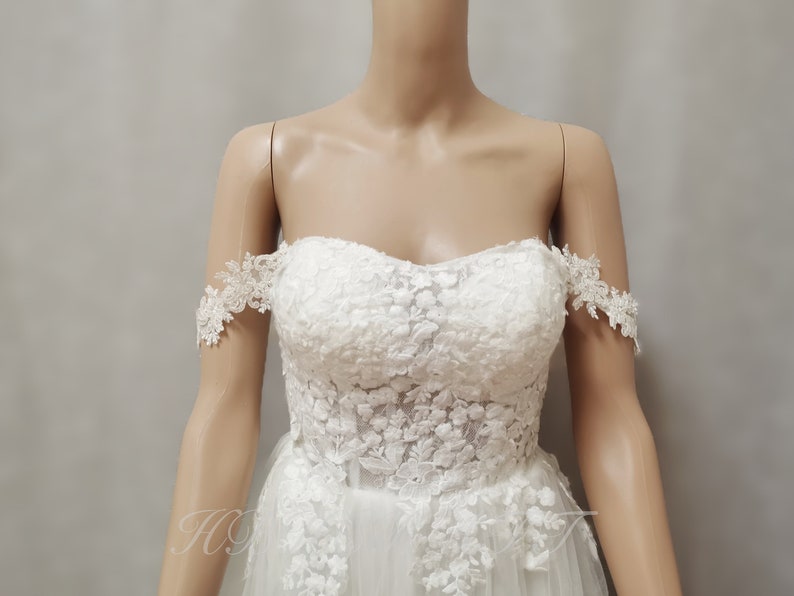 EMALZBY Detachable lace straps, wedding dress straps, lace bridal straps, Detachable Straps, bridal cap sleeve.boho bridal accessories image 2