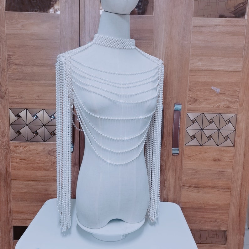 Handmade Pearl Body Chain With Sleevesbridal Body Etsy