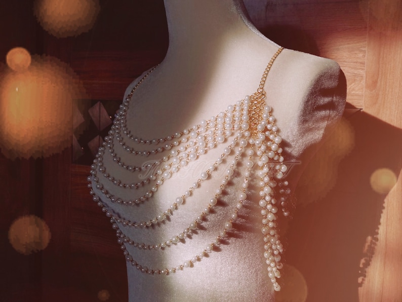 Chaîne de corps en perles, bijoux de corps de mariée, soutien-gorge de chaîne de corps de perles, soutien-gorge de colliers d'épaule, bijoux de corps de chaîne, cape de mariée, cape de perle image 4