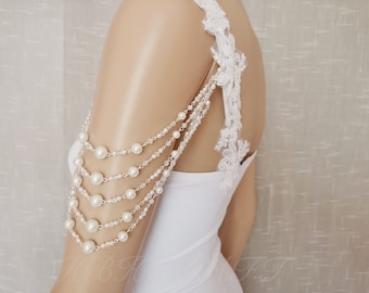 Detachable wedding sleeves,arm jewelry,Detachable straps,crystal pearl shoulder chain,fringe bracelet .boho bridal accessories