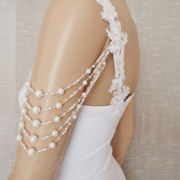 Detachable wedding sleeves,arm jewelry,Detachable straps,crystal pearl shoulder chain,fringe bracelet .boho bridal accessories