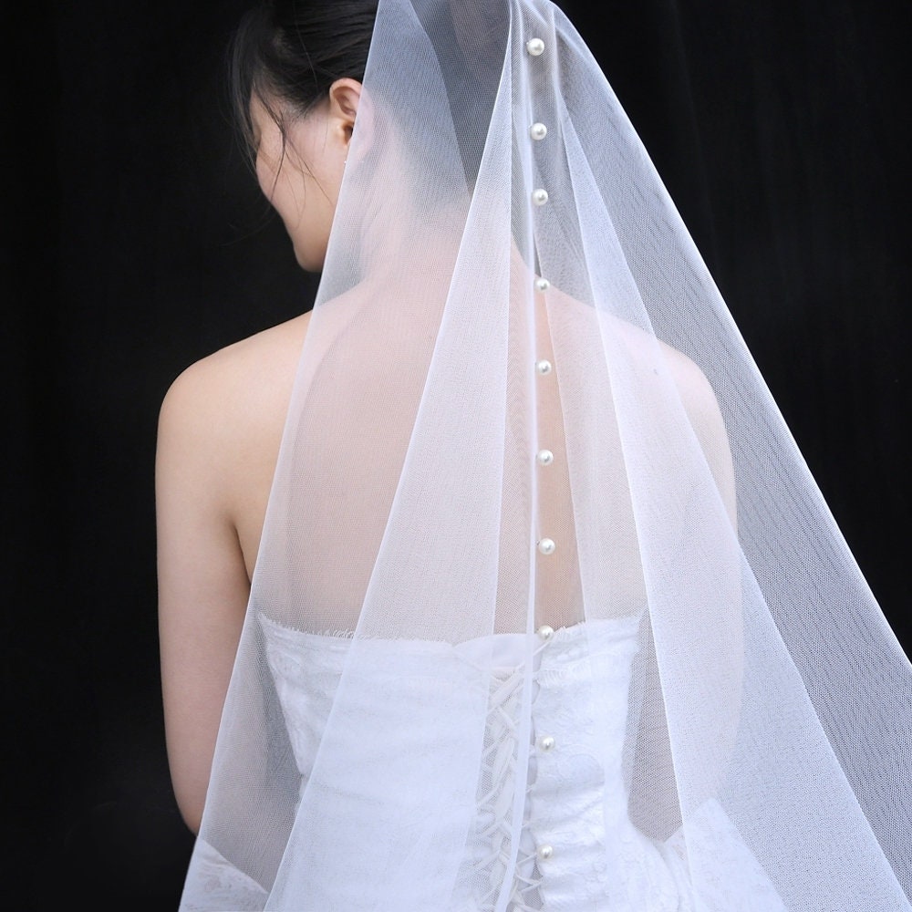 Wedding Veil Simple veil travel veil Pearl Veil Fingertip Veil Etsy