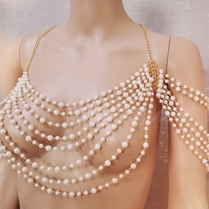Chaîne de corps en perles, bijoux de corps de mariée, soutien-gorge de chaîne de corps de perles, soutien-gorge de colliers d'épaule, bijoux de corps de chaîne, cape de mariée, cape de perle image 3