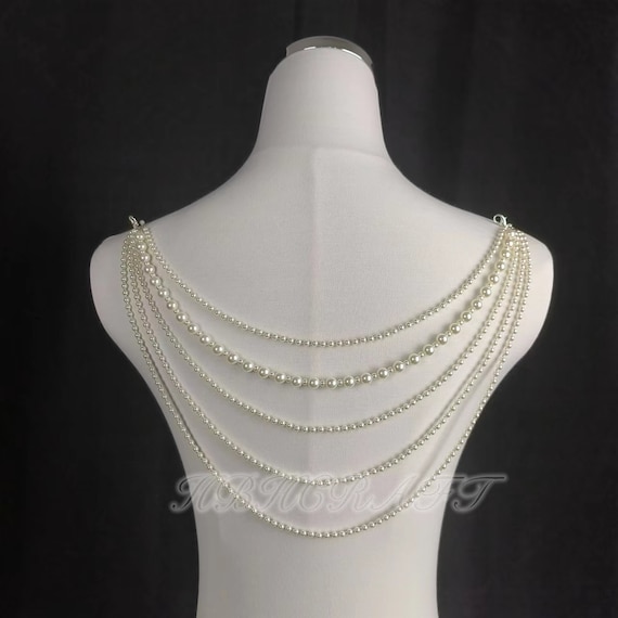 Pearl Back Necklace For Backless Dress For Bridal Crystal Body Jewelry