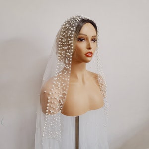 Vintage veil,Pearl veil,wedding veil,bridal veil,white veil,Soft Veil,ivory bridal Fingertip Floor Chapel Cathedral length veil with Pearls