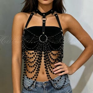 Leather Chest Harness Collar Women - Etsy display picture 2