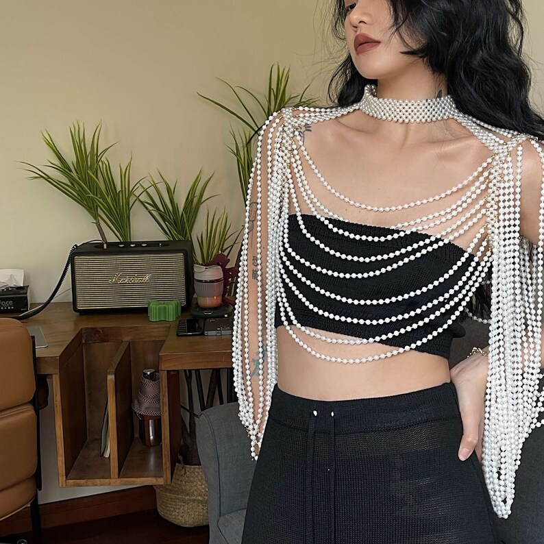 Handmade Pearl Body Chain With Sleevesbridal Body Etsy