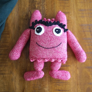 Pink monster flat cuddly toy - amigurumi cuddly toy - monster cuddly toy - rag doll - crochet cuddly toy - handmade cuddly toy pink