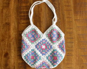 Gehaakte kleurrijke tas bloemen/granny patroon, handgemaakte crochet tas, bloemen patchwork tas