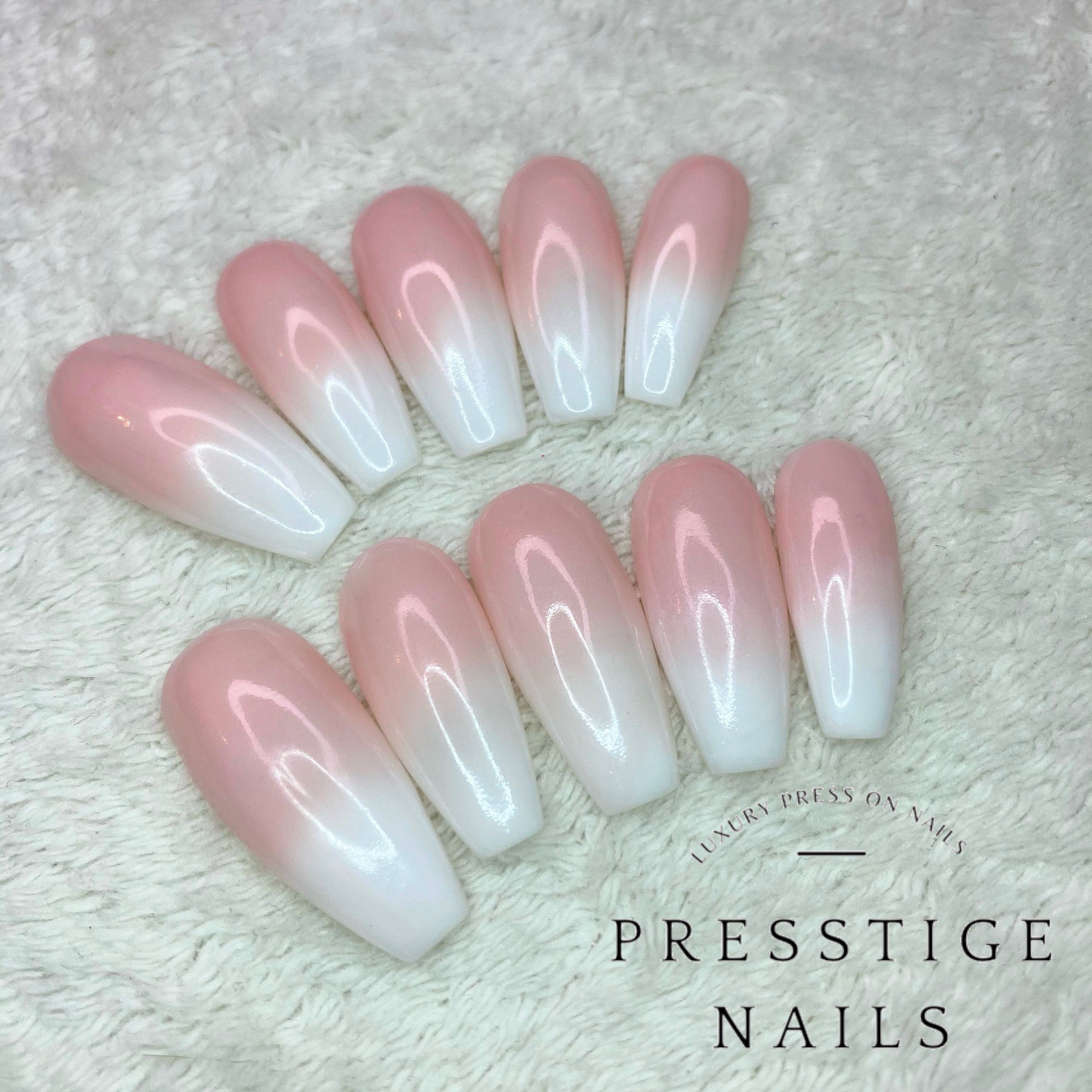 Baby boomer pink and white ombré press on nails | Etsy