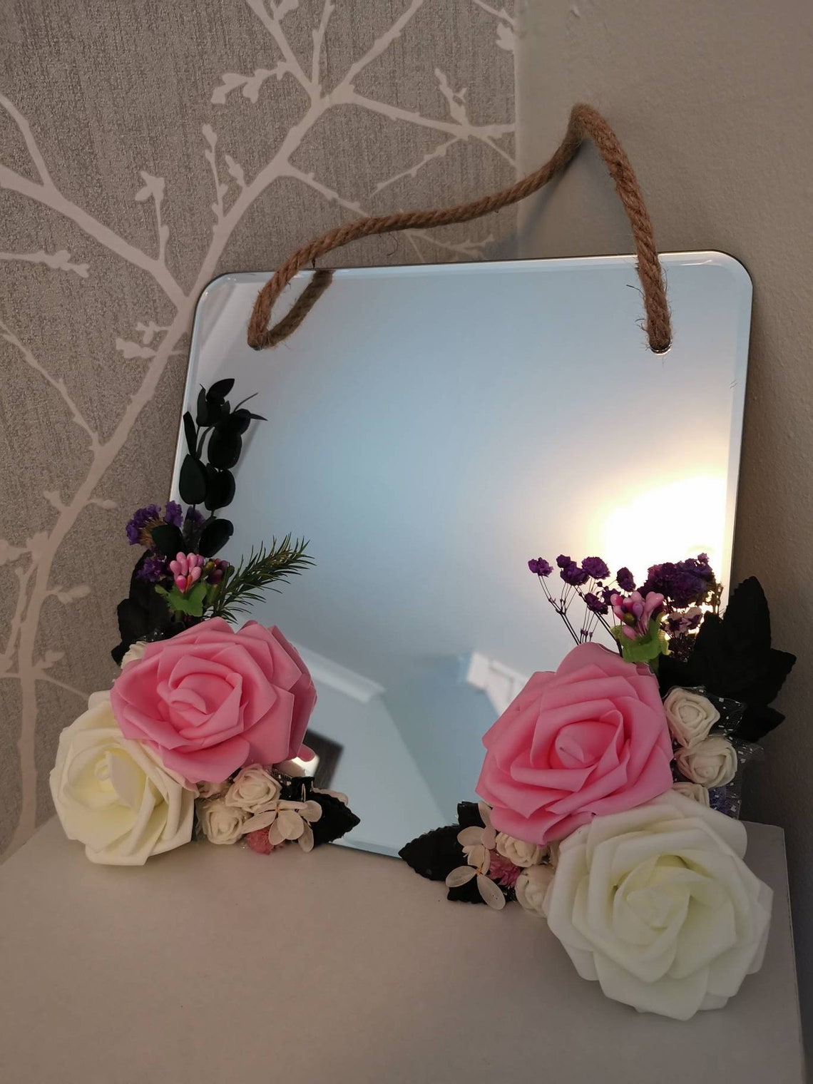 Hanging Mirror with artificial flower detail 10 X Etsy