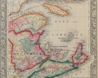 Original Map from Mitchell&#39;s New General Atlas - Nova Scotia, New Brunswick, Cape Breton, and PR Edwards 1860