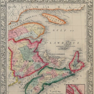 Originalkarte aus Mitchells New General Atlas – Nova Scotia, New Brunswick, Cape Breton und PR Edwards 1860