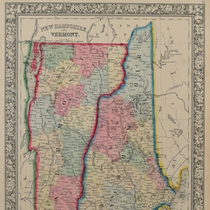 Originalkarte aus Mitchells New General Atlas – New Hampshire und Vermont 1860
