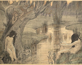 Original L&#39;Estampe Moderne Print &quot;La Bains des Nymphes (The baths of the Nymphs)&quot; by Paul Albert Laurens 1898