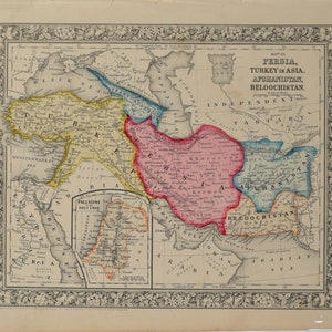 Mappa originale dal Nuovo Atlante Generale di Mitchell - Persia, Turchia in Asia, Afghanistan, Beloochistan 1860
