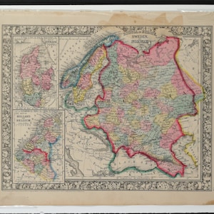 Originalkarte aus Mitchells New General Atlas – Russland in Europa, Schweden und Norwegen 1860