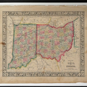 Landkarte aus Mitchell's New General Atlas – Ohio und Indiana 1860