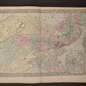 Landkarte aus Mitchell's New General Atlas - Plan von Boston 1876 als Doppelseite