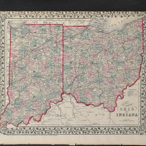 Landkarte von Mitchell's New General Atlas - Landkarte von Ohio und Indiana 1876