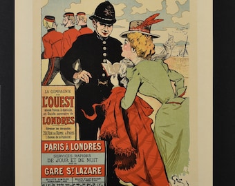 Original 19th C. Print Les Maitres de L&#39;Affiche - Paris - Londres Railway ad - Antique Lithograph  - Adverstising Poster