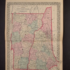 Landkarte aus Mitchell's New General Atlas - Staaten von New Hampshire und Vermont 1876 Doppelseite