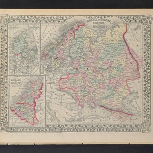Originalkarte aus Mitchells New General Atlas – Russland in Europa, Schweden und Norwegen 1876