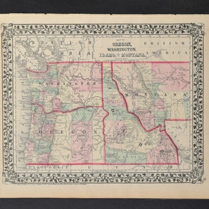 Landkarte aus Mitchell's New General Atlas - Oregon, Washington, Idaho, und Montana 1876