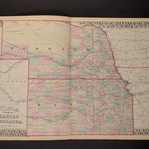 Landkarte aus Mitchell's New General Atlas - Kansas und Nebraska 1876 Doppelseite