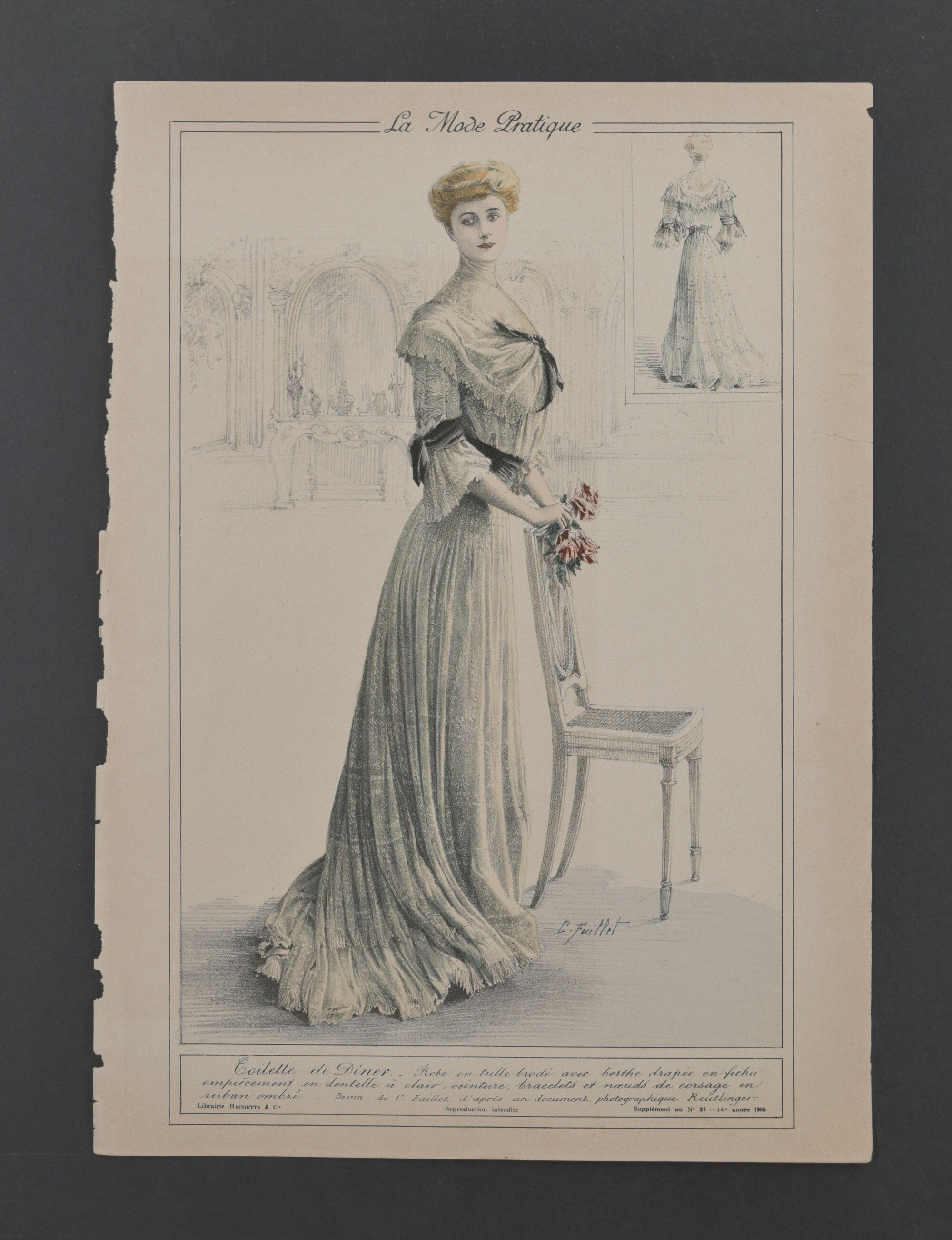 Impresión original de moda femenina de "La Mode Pratique" 1905 No. 21