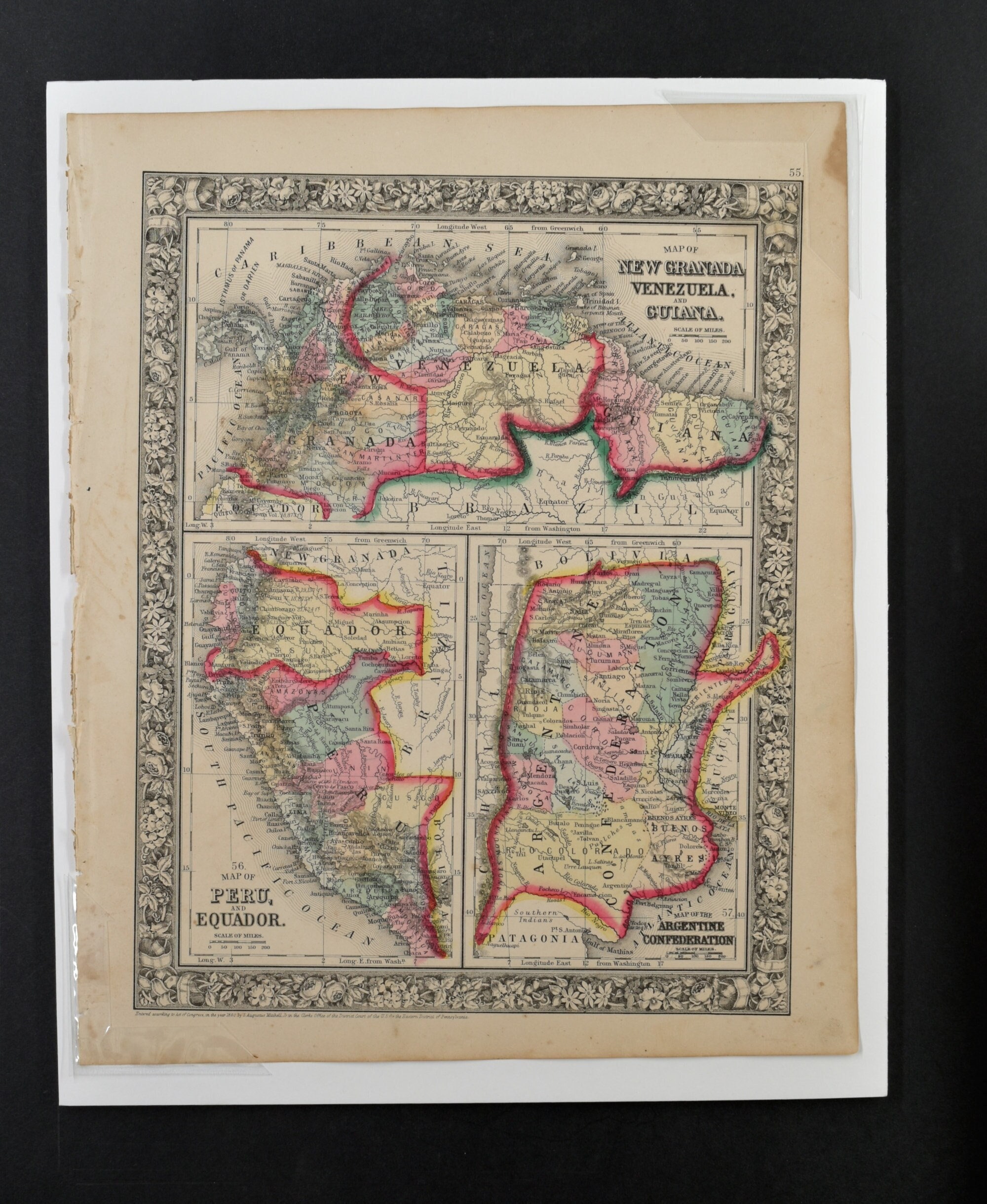 Original Map from Mitchell's New General Atlas - New Granada, Venezuela, and Gutana, Peru, and Equador, and the Argentine Confederation 1860