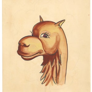 Original Watercolor Children&#39;s Illustration Camel Early 20th Century