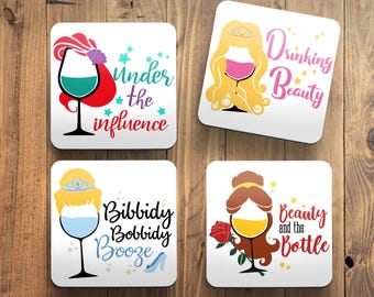 Disney Inspired Princess Coaster Set * Ariel * Sleeping Beauty * Cinderella * Belle *