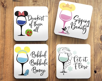 Disney Inspired Princess Coaster Set *Snow White* Sleeping Beauty* Cinderella* Elsa* Frozen*