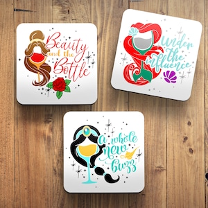 Disney Inspired Princess Coaster Set*Belle*Ariel*Jasmine