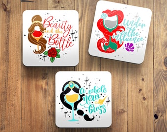 Disney Inspired Princess Coaster Set*Belle*Ariel*Jasmine