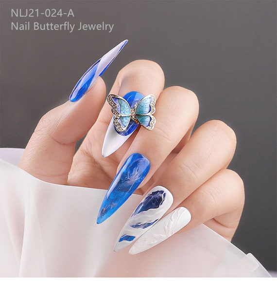 Luxury Large Flying Zircon & Colored Stone Butterfly Nail Art 