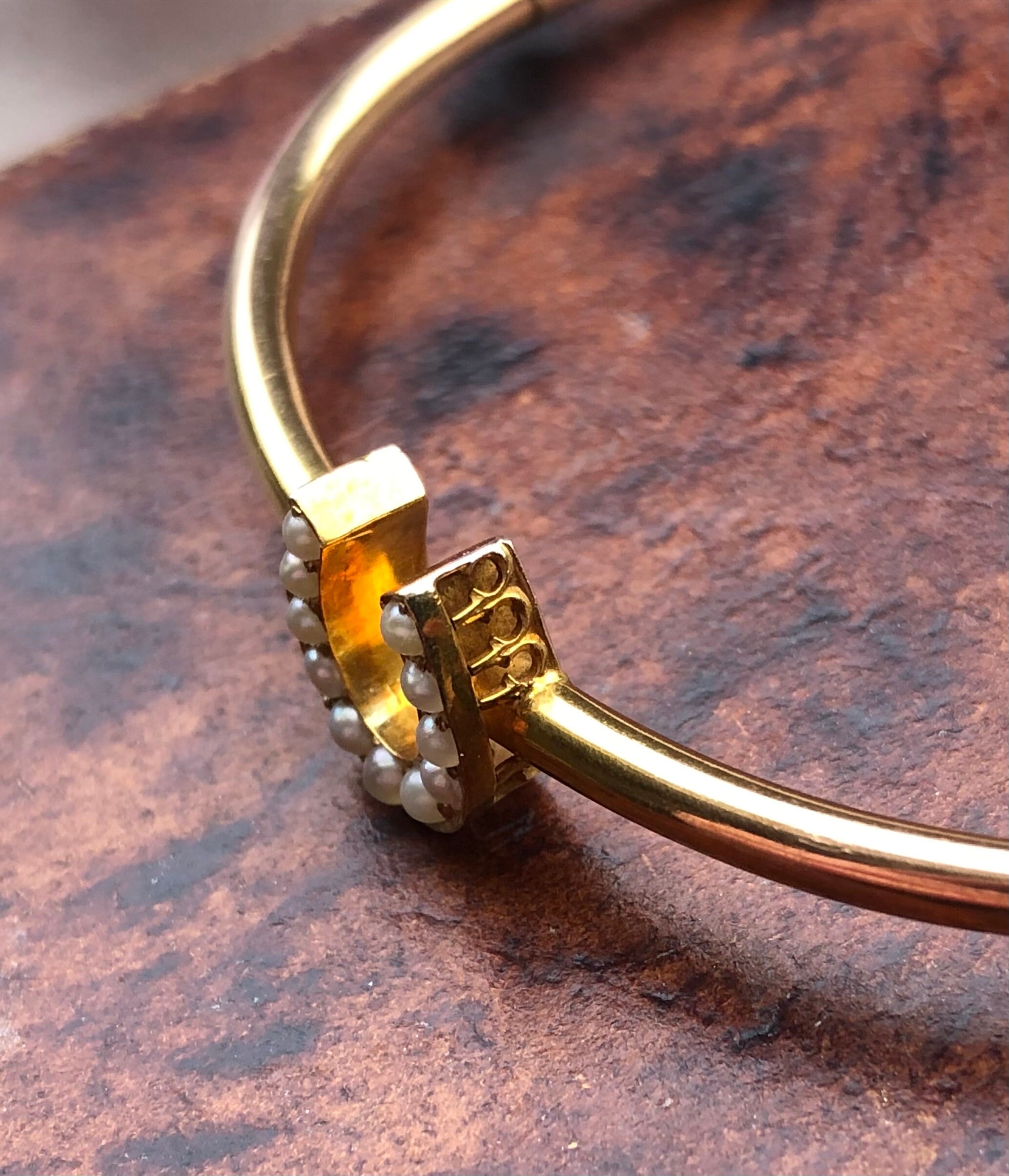 Antique Victorian Pearl Horseshoe Bangle Etsy